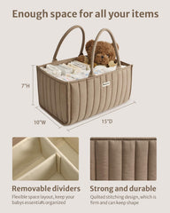 Blissful Diary diaper caddy removable dividers adapt to changing baby gear.