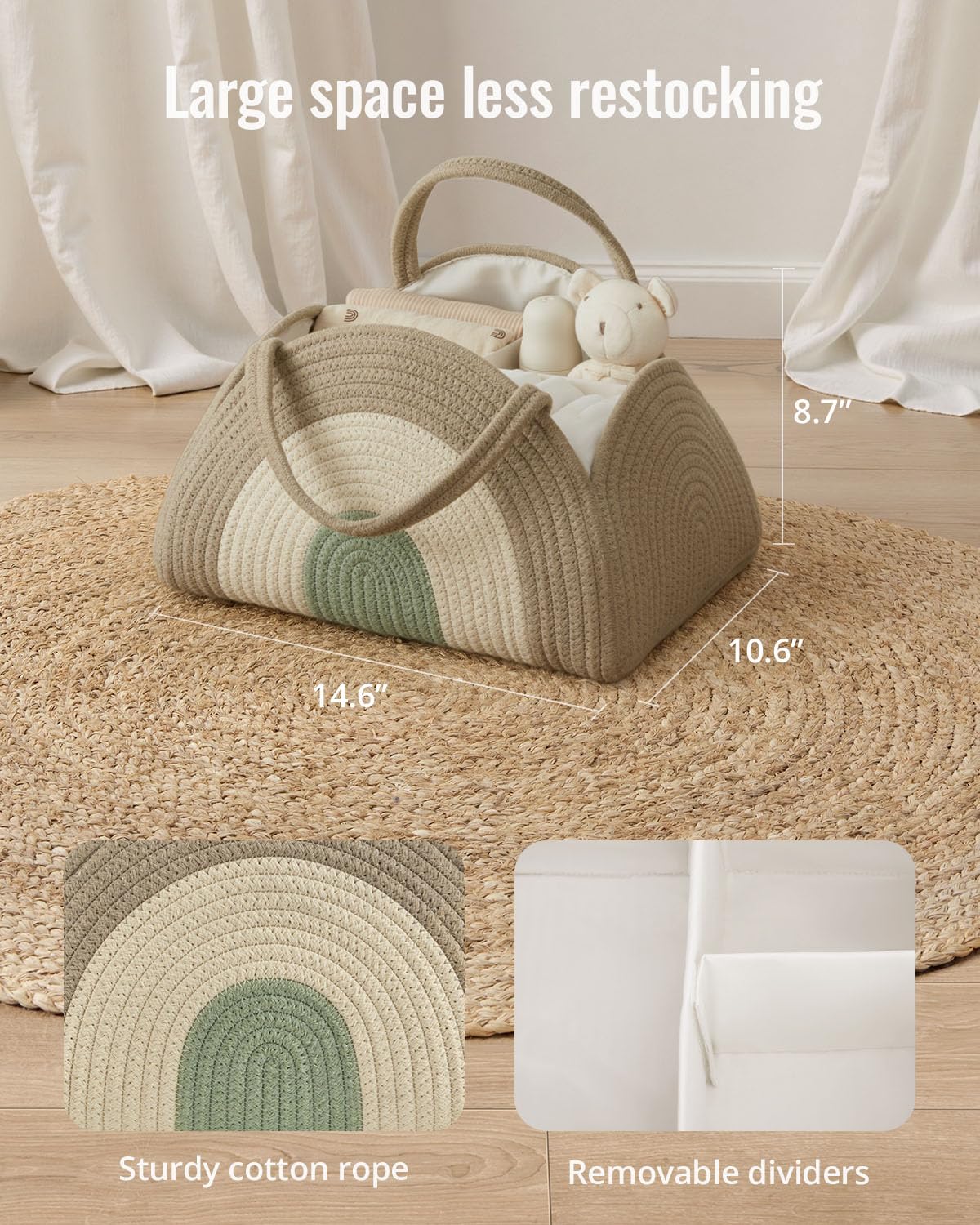 Blissful Diary diaper caddy features removable dividers for flexible organization and quick access.