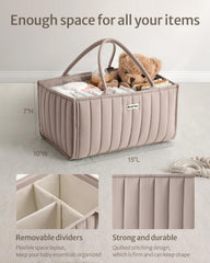 Blissful Diary diaper caddy with removable dividers showing flexible storage