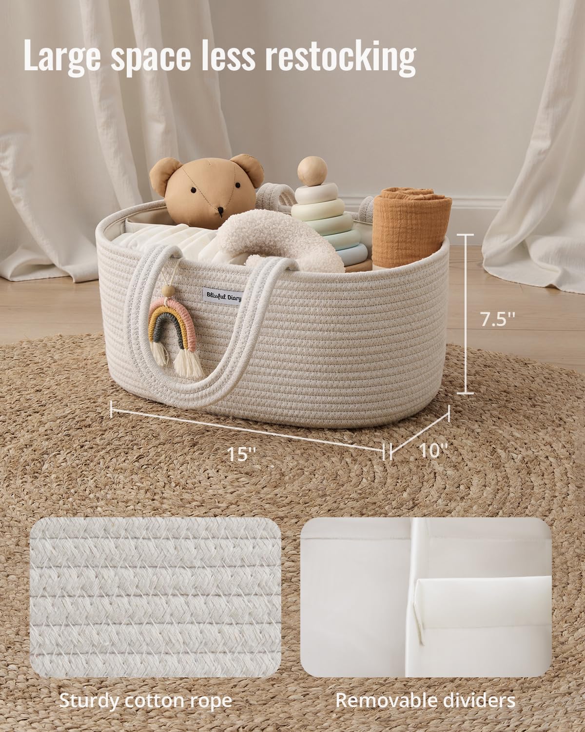 Blissful Diary diaper caddy with removable dividers supports flexible organization
