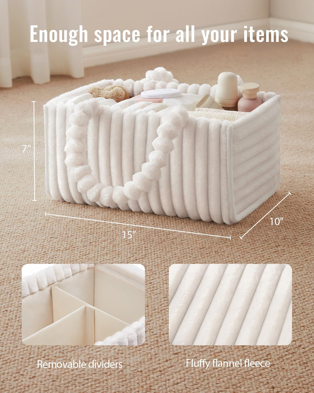 Blissful Diary Diaper Caddy roomy-storage 15x10x7 keeps essentials organized.