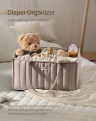 Blissful Diary diaper caddy in sandy color adds stylish nursery storage