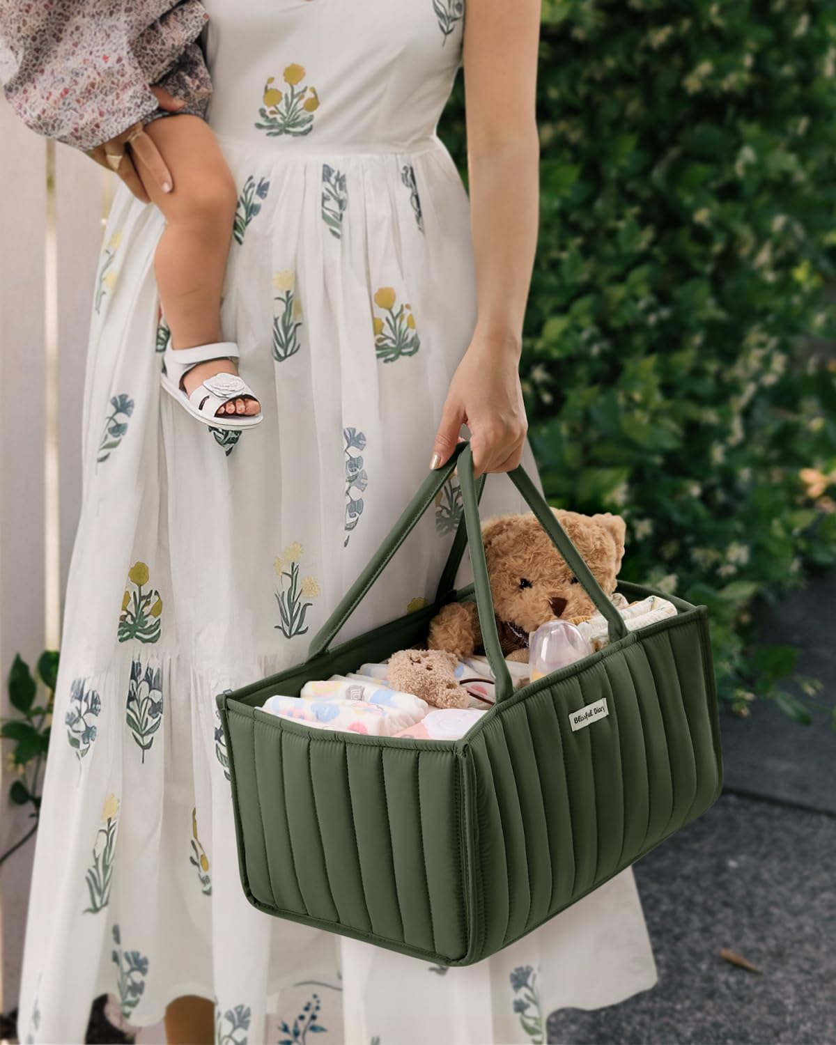 Blissful Diary diaper caddy stores breast pump parts neatly