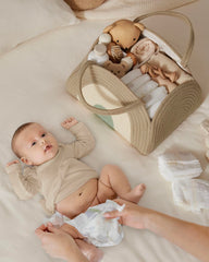 Blissful Diary diaper caddy uses sturdy cotton rope that maintains shape for easy storage.