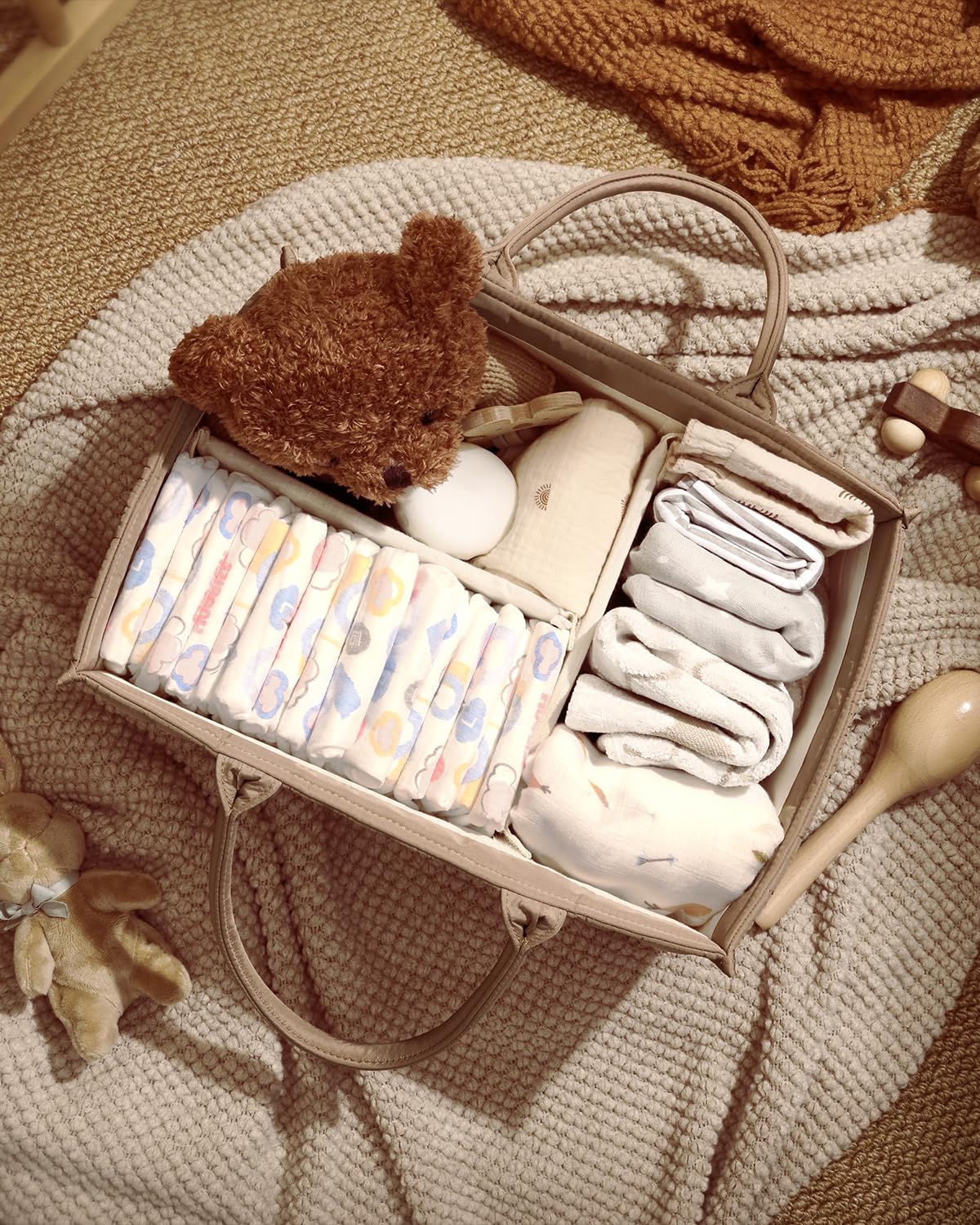 Blissful Diary diaper caddy versatile storage for newborns and travel.