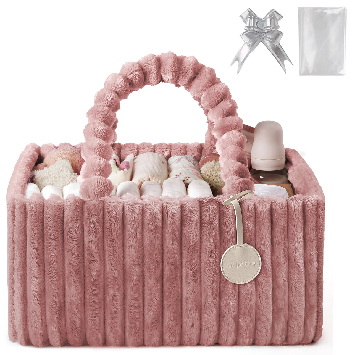 Blissful Diary flannel diaper caddy cozy-look shows plush texture for nursery storage