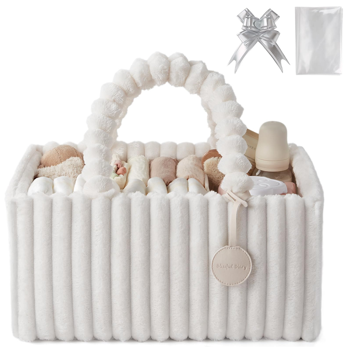 Blissful Diary Flannel Diaper Caddy cozy-texture highlights plush nursery storage.