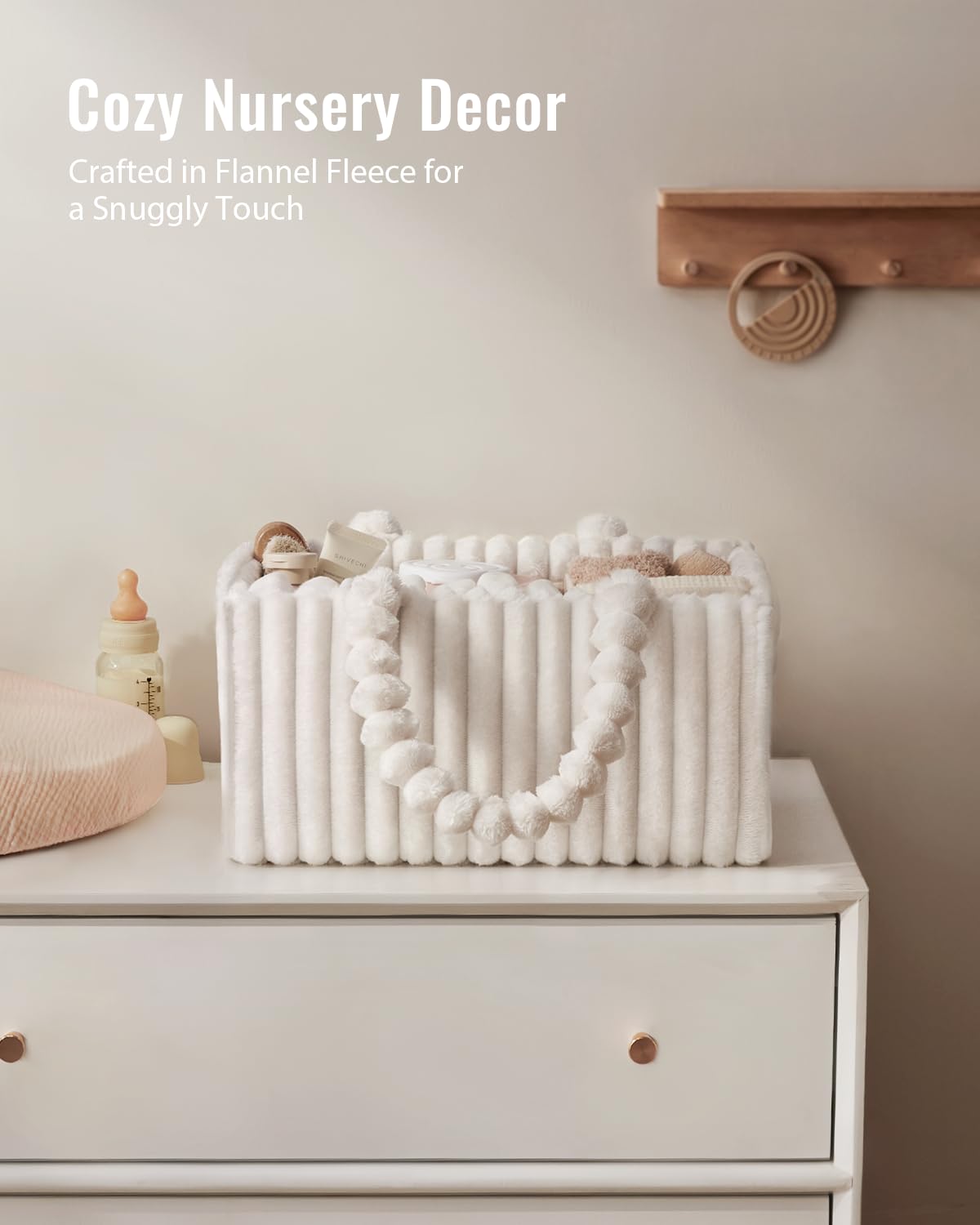Blissful Diary Flannel Diaper Caddy cream-beige blends with nursery decor.
