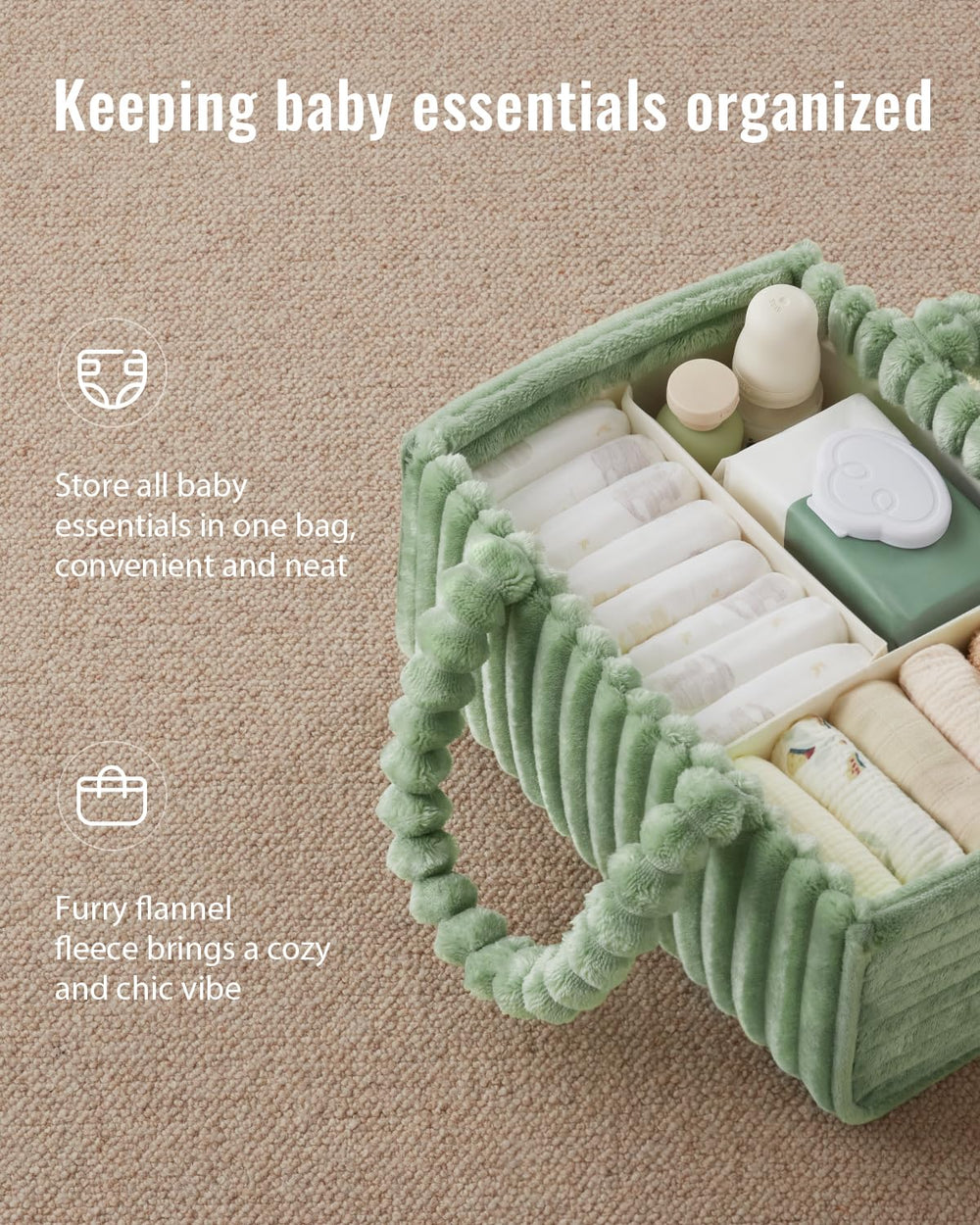 Blissful Diary diaper caddy roomy 15x10x7 inches for organized nursery essentials.