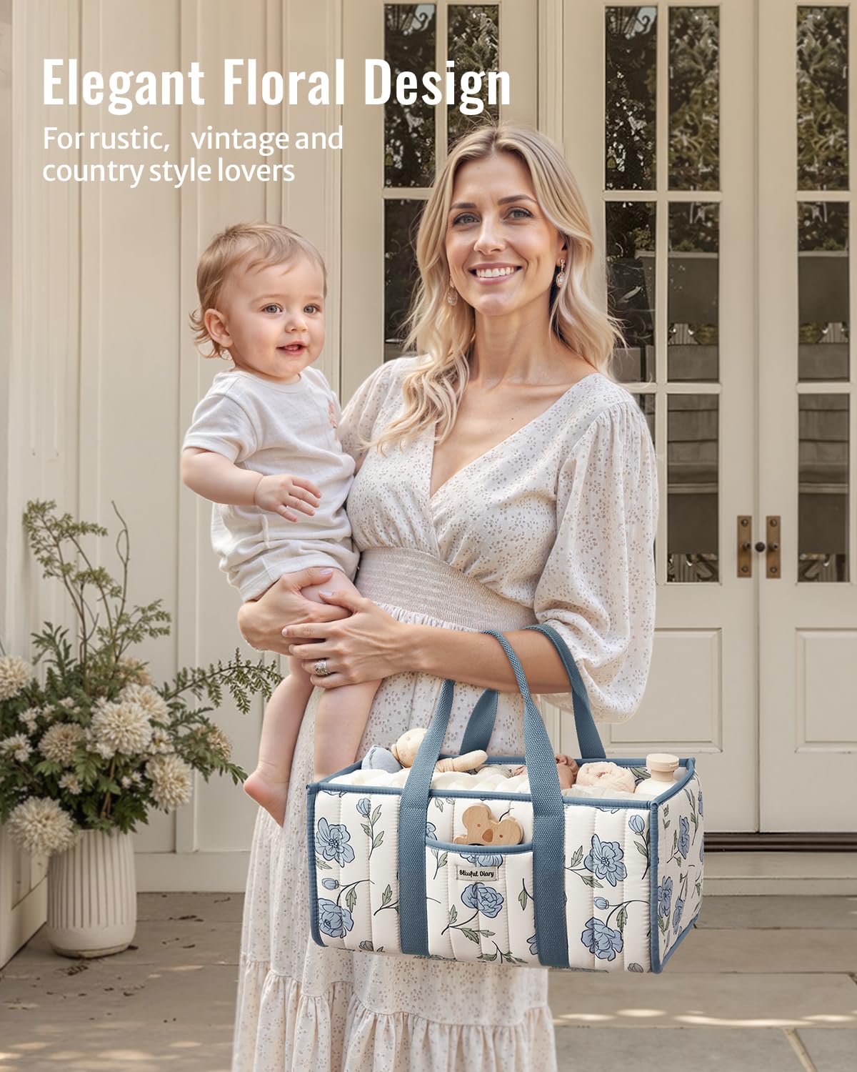 Blissful Diary Floral Diaper Caddy makes a thoughtful baby shower gift.