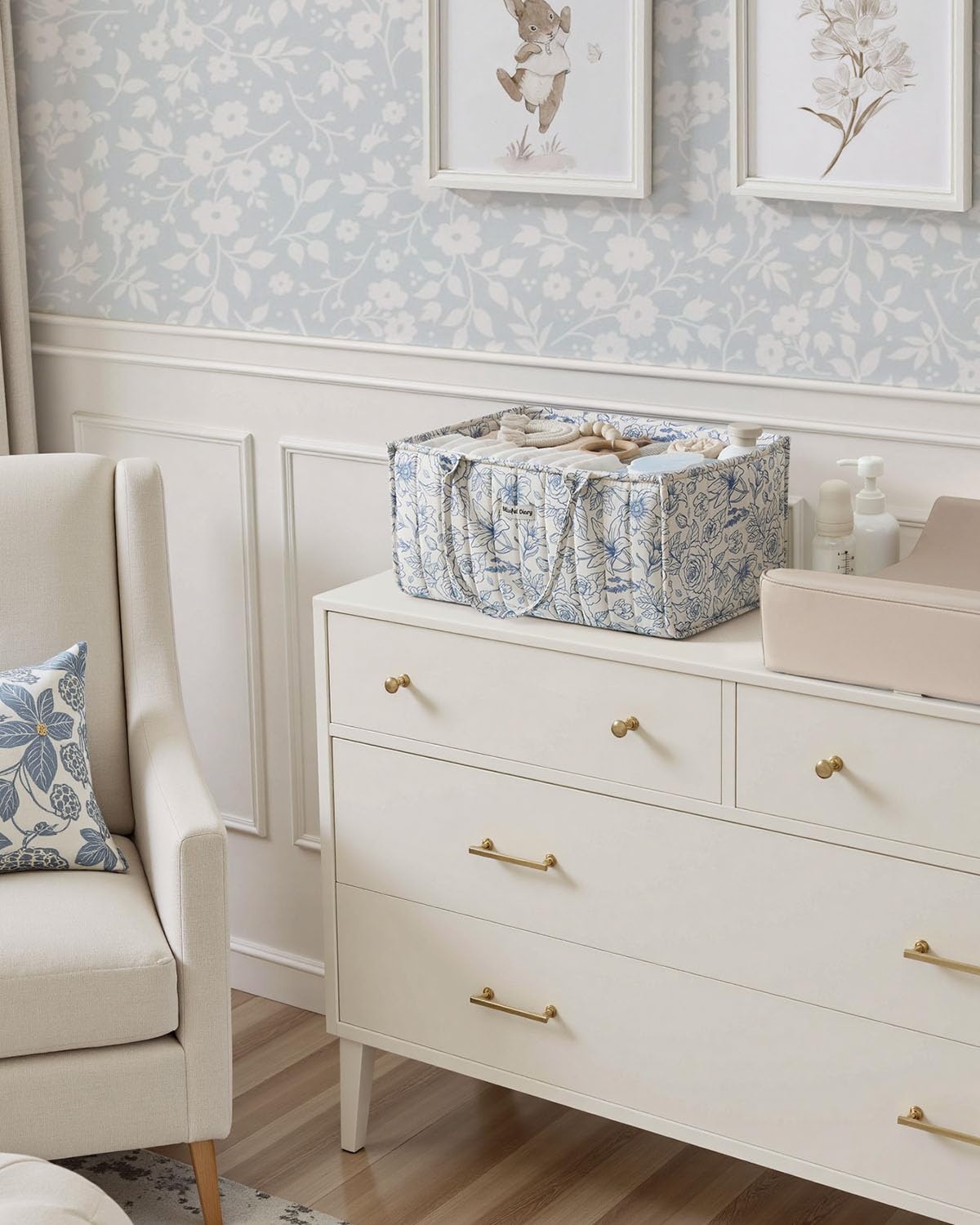 Blissful Diary floral diaper caddy car organization makes trips smoother and clutter-free.