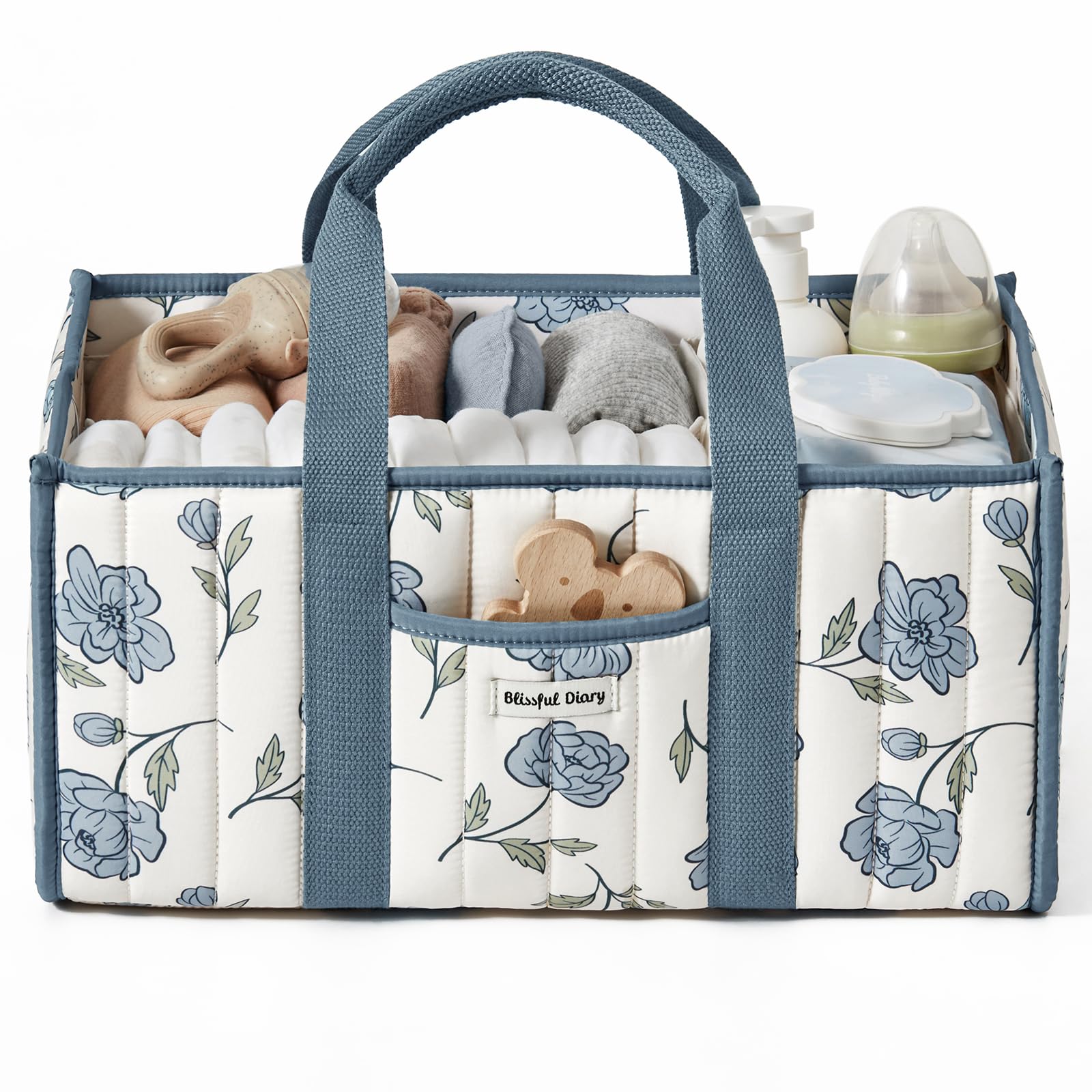 Blissful Diary Floral Diaper Caddy compartments for organized diapering and on-the-go storage.