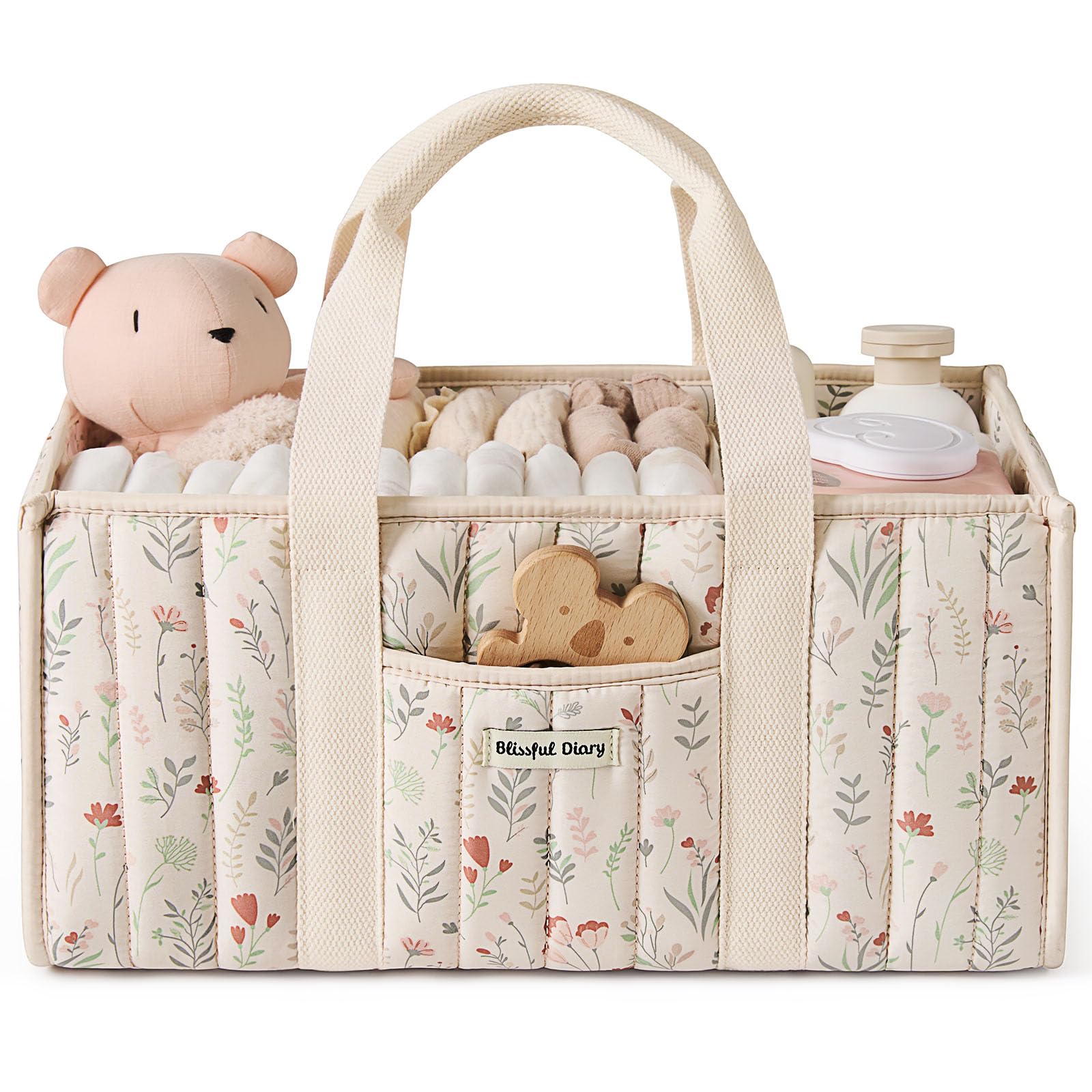 Blissful Diary Floral Diaper Caddy top view for organized nursery storage