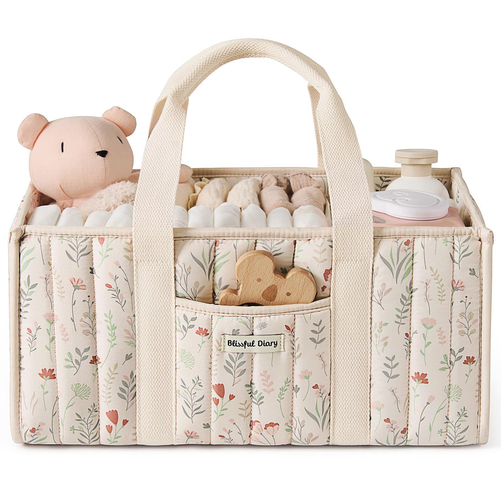 Blissful Diary Floral Diaper Caddy top view for organized nursery storage