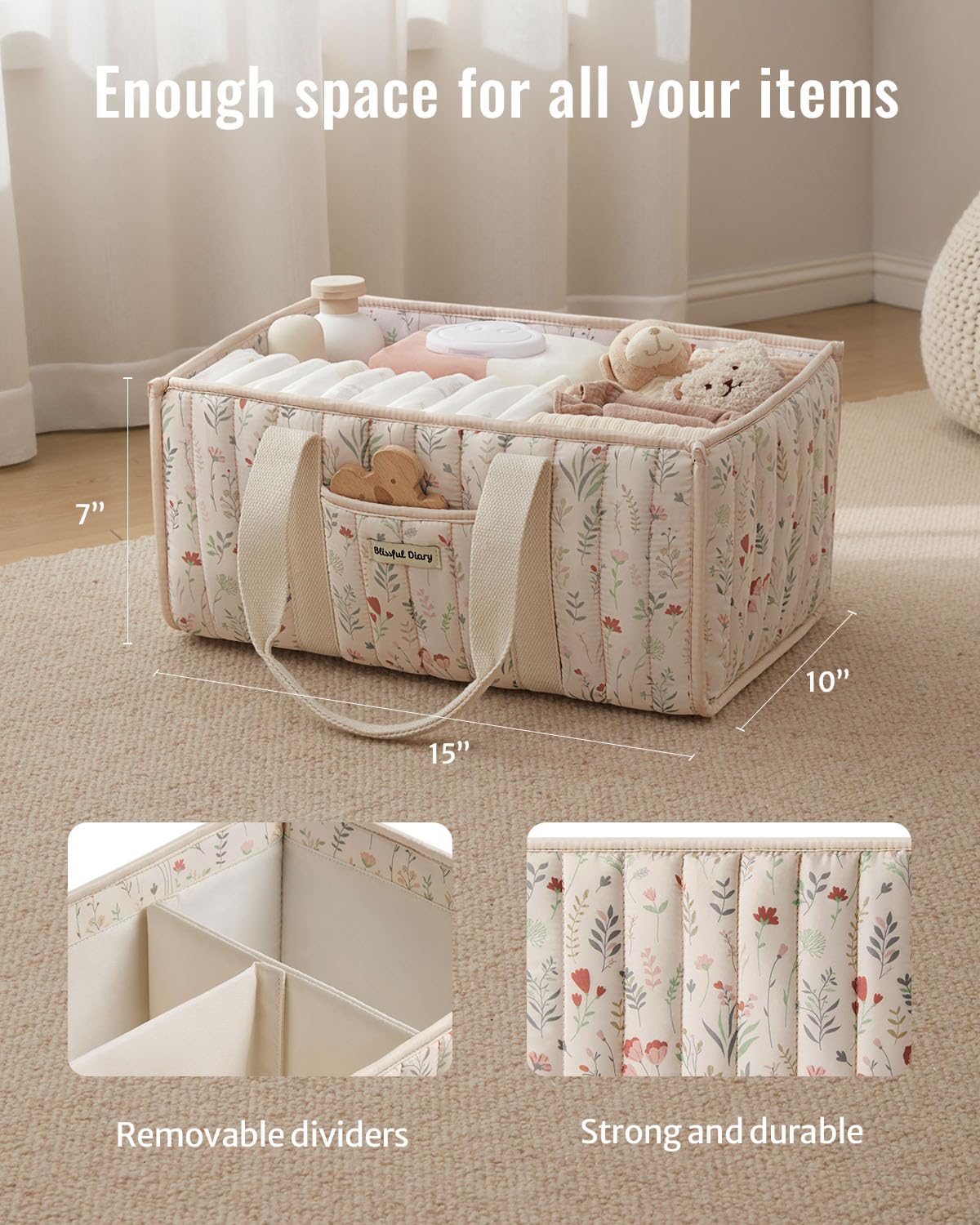Blissful Diary Floral Diaper Caddy wipe-pocket for quick access