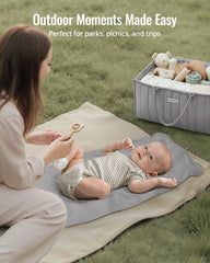 Blissful Diary folded compact for diaper bag storage, portable on the go.