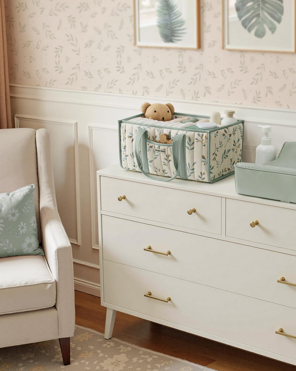Blissful Diary Leaf Diaper Caddy Car Travel-Use shows portable storage on the go.