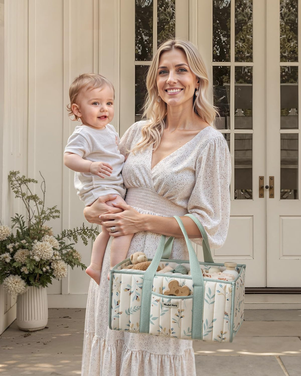 Blissful Diary Leaf Diaper Caddy Gift-Ready Packaging presents a thoughtful baby shower option.