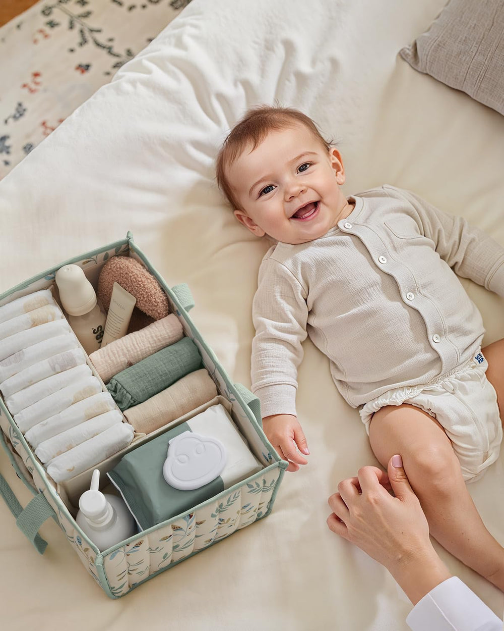 Blissful Diary Leaf Diaper Caddy Removable Dividers offer customizable organization for growing needs.