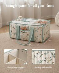 Blissful Diary Leaf Diaper Caddy Sage Pattern adds calming aesthetics for a soothing nursery.