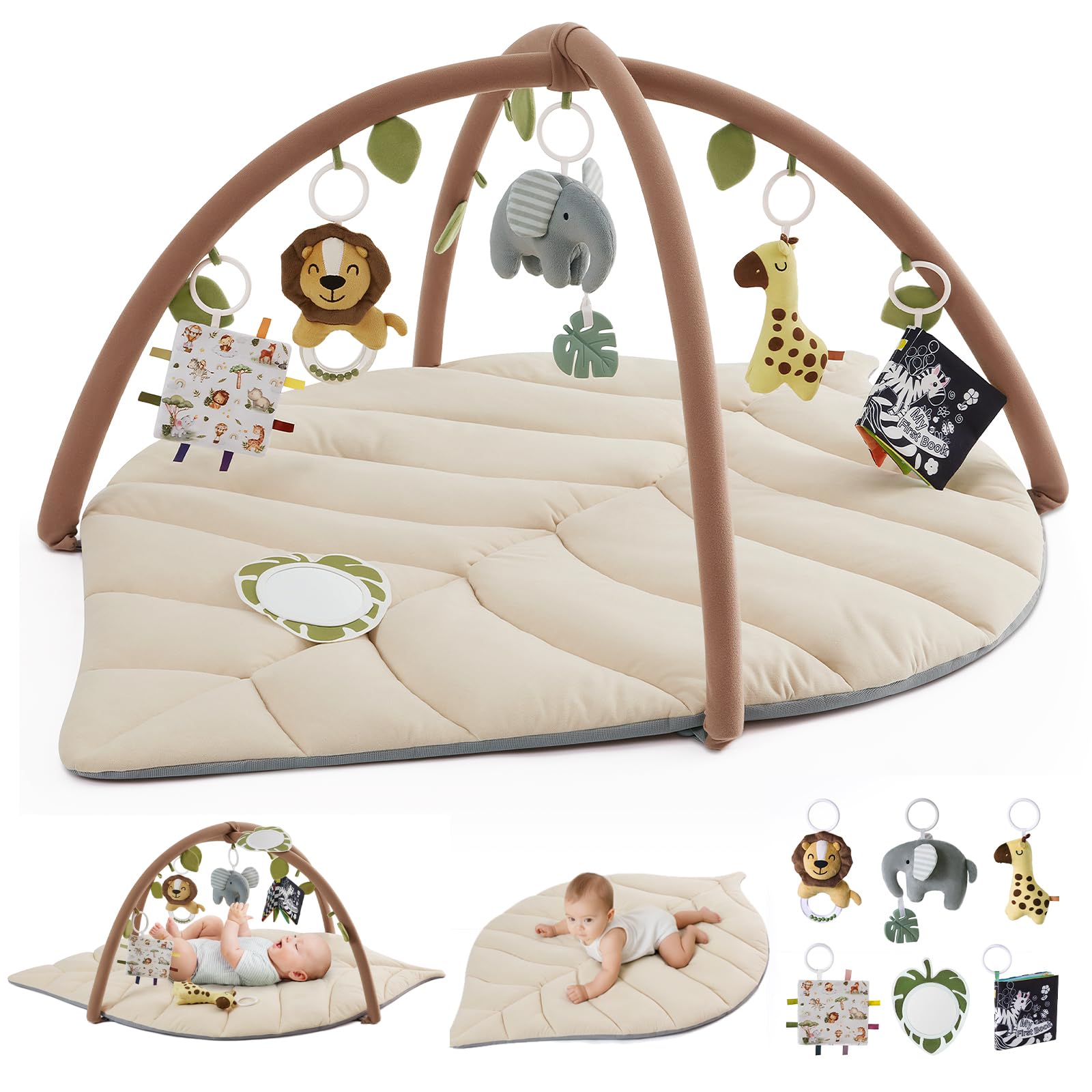 Blissful Diary leaf playmat top view shows spacious tummy-time surface for stretching and playtime