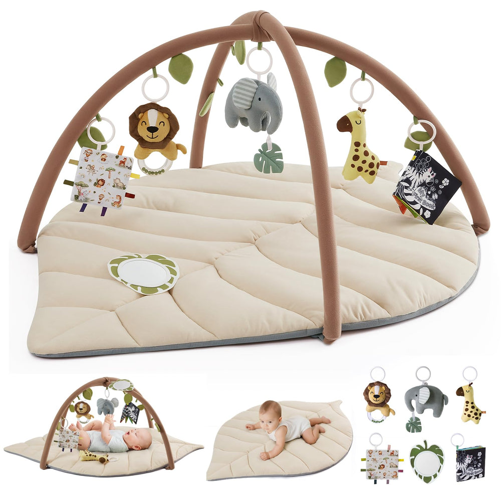 Blissful Diary leaf playmat top view shows spacious tummy-time surface for stretching and playtime