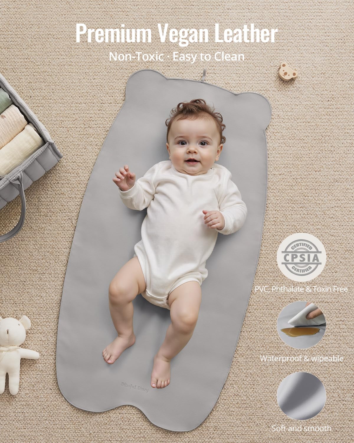 Blissful Diary light gray bear design, stylish and neutral for everyday use.