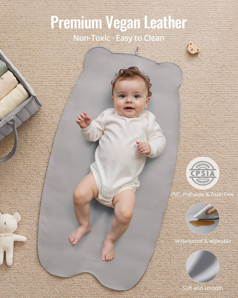 Blissful Diary light gray bear design, stylish and neutral for everyday use.