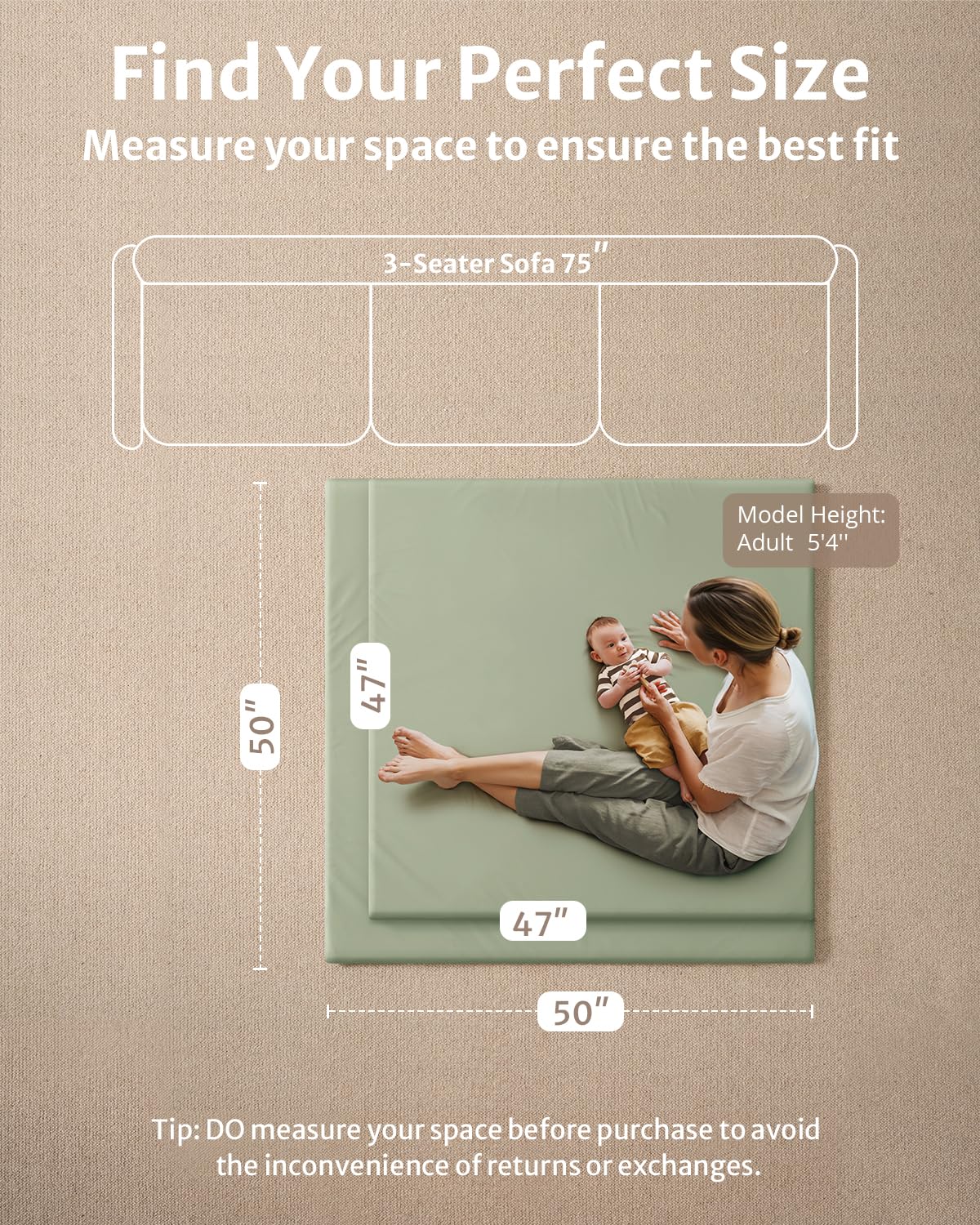 Blissful Diary light-green play mat design adds calm decor and safe surface.