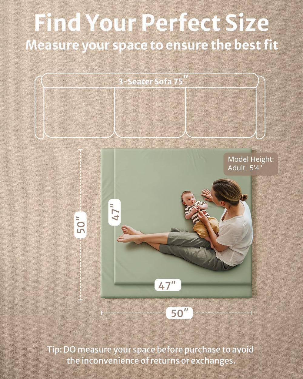 Blissful Diary light-green play mat design adds calm decor and safe surface.