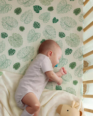 Blissful Diary mini-crib sheet closeup shows breathable muslin for baby comfort