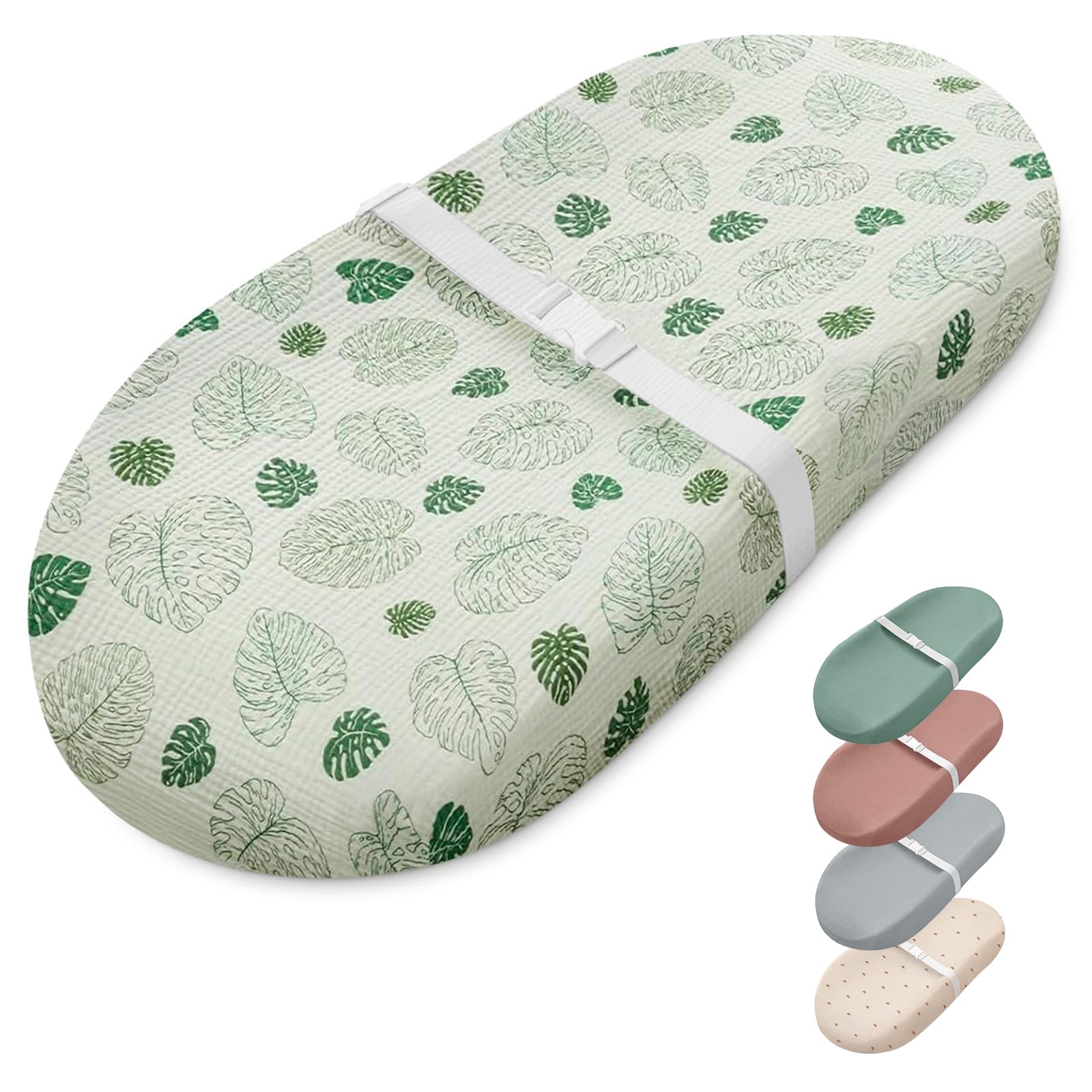 Blissful Diary Monstera changing pad close-up shows soft muslin cover for gentle comfort
