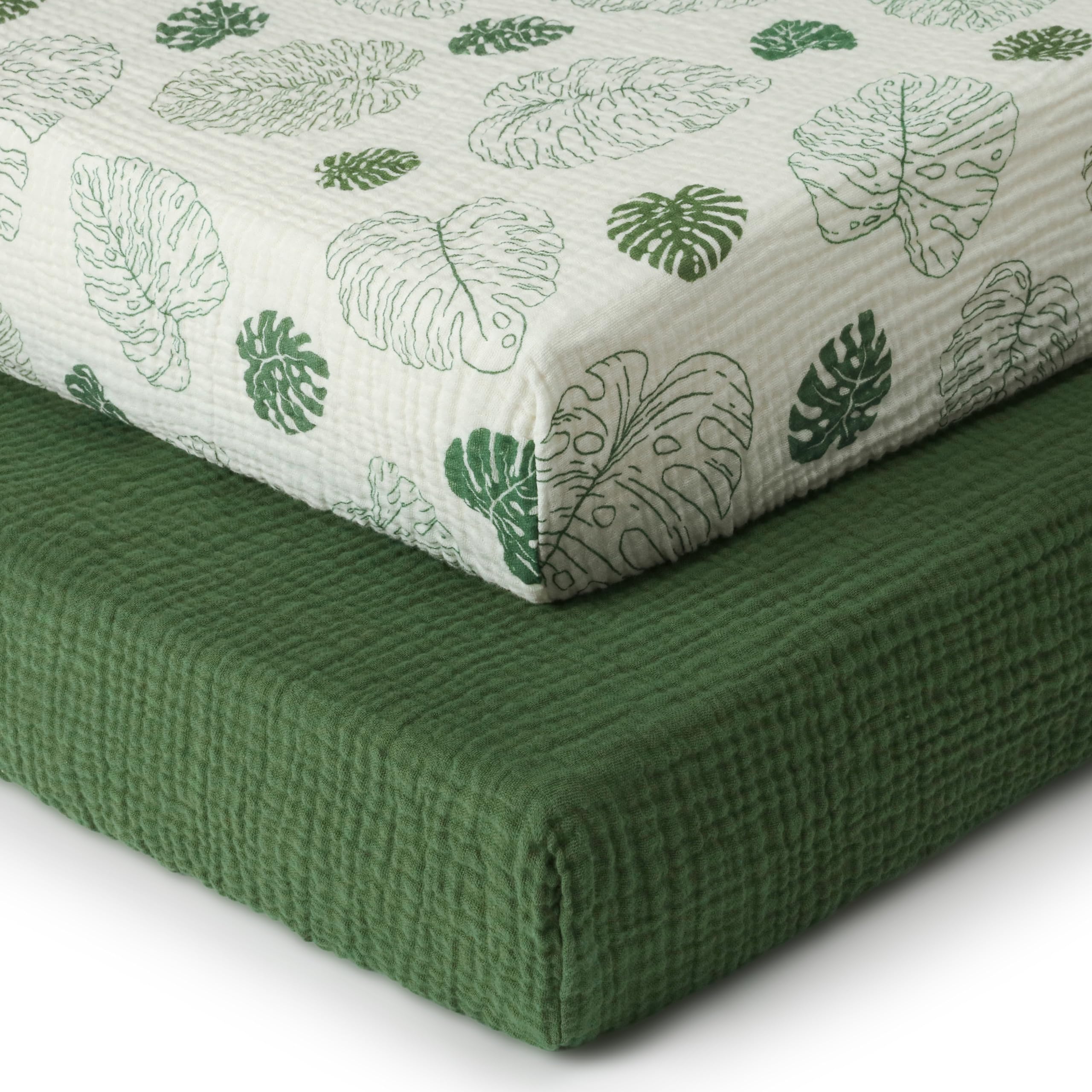 Blissful Diary Monstera crib sheet offers breathable muslin for comfortable sleep