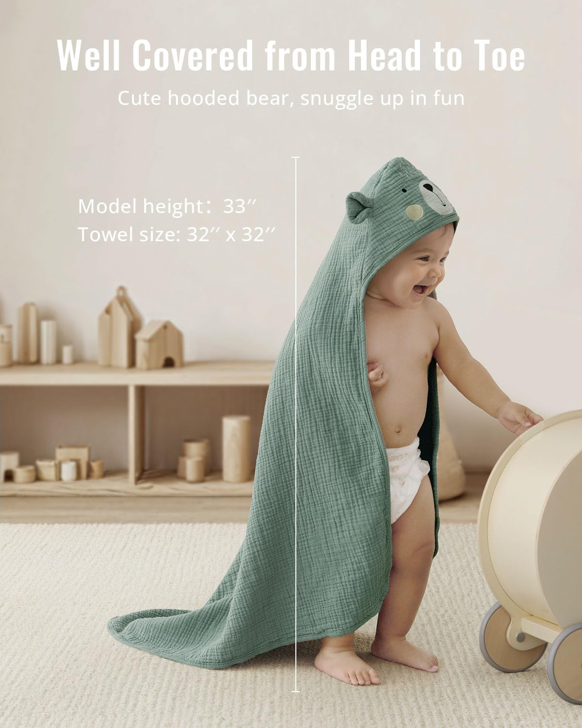 Blissful Diary muslin towel hood close-up highlighting bear ears