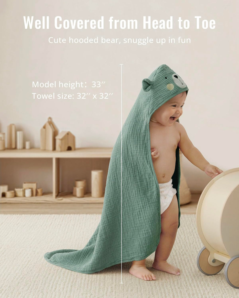 Blissful Diary muslin towel hood close-up highlighting bear ears