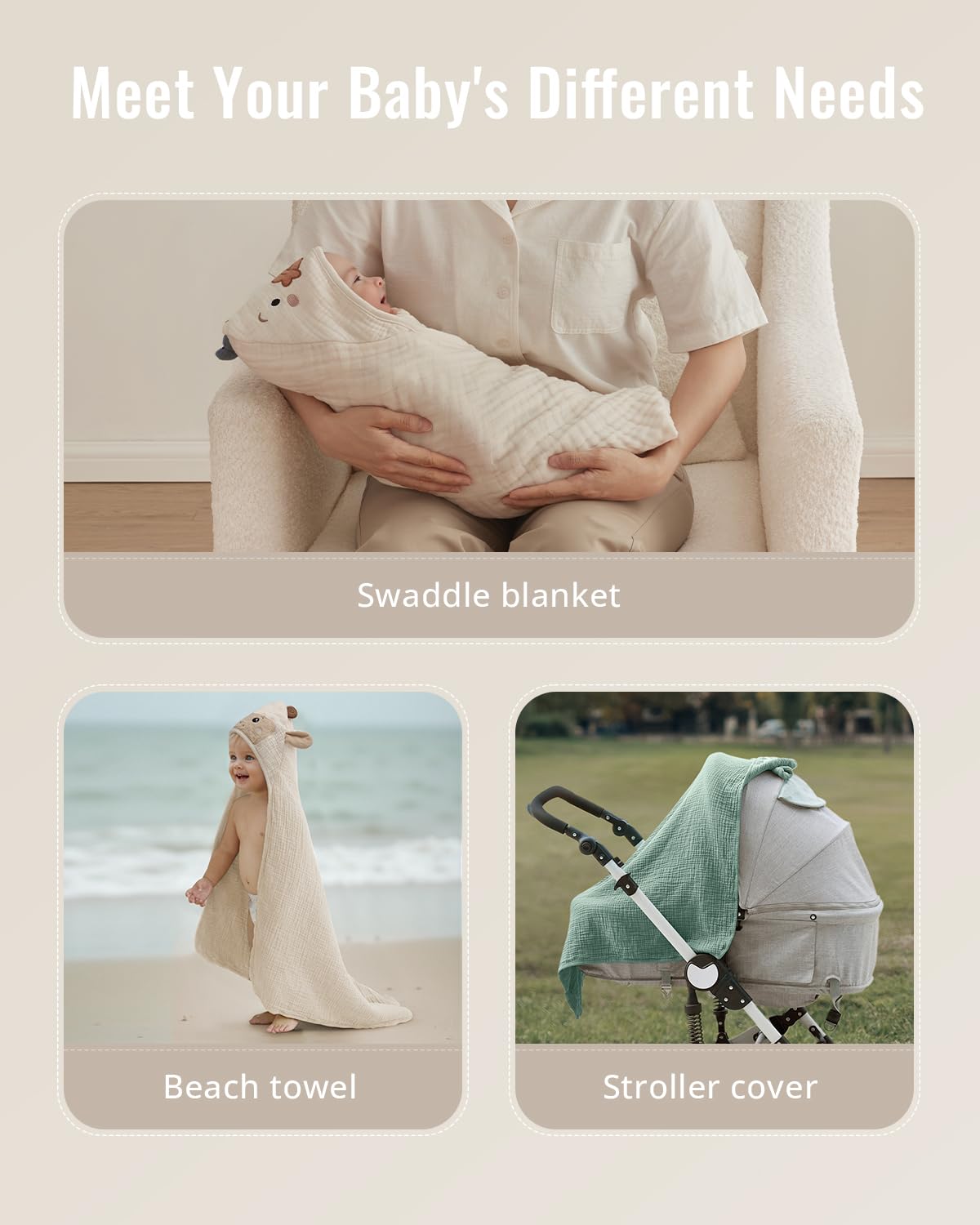 Blissful Diary towel is versatile for swaddle, beach, or stroller cover.