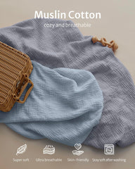 Blissful Diary muslin bassinet sheets grey closeup shows soft texture for baby skin.