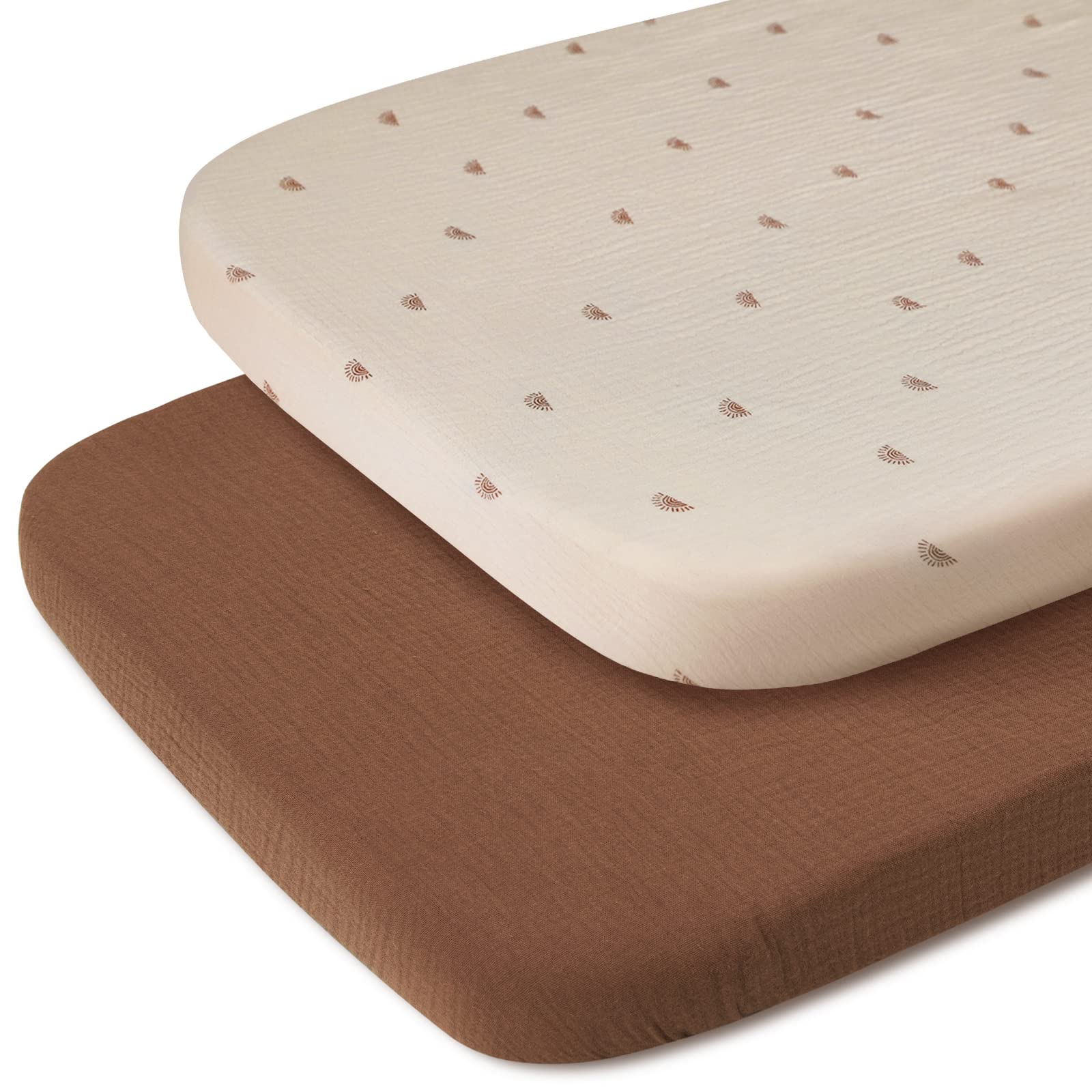 Blissful Diary muslin bassinet sheet Sunshine Brown, breathable cotton for gentle baby sleep.