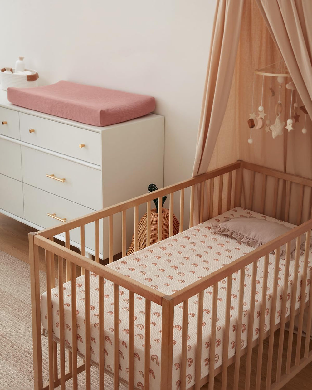 Blissful Diary boho-pattern crib sheet complements gender-neutral nurseries and modern décor.