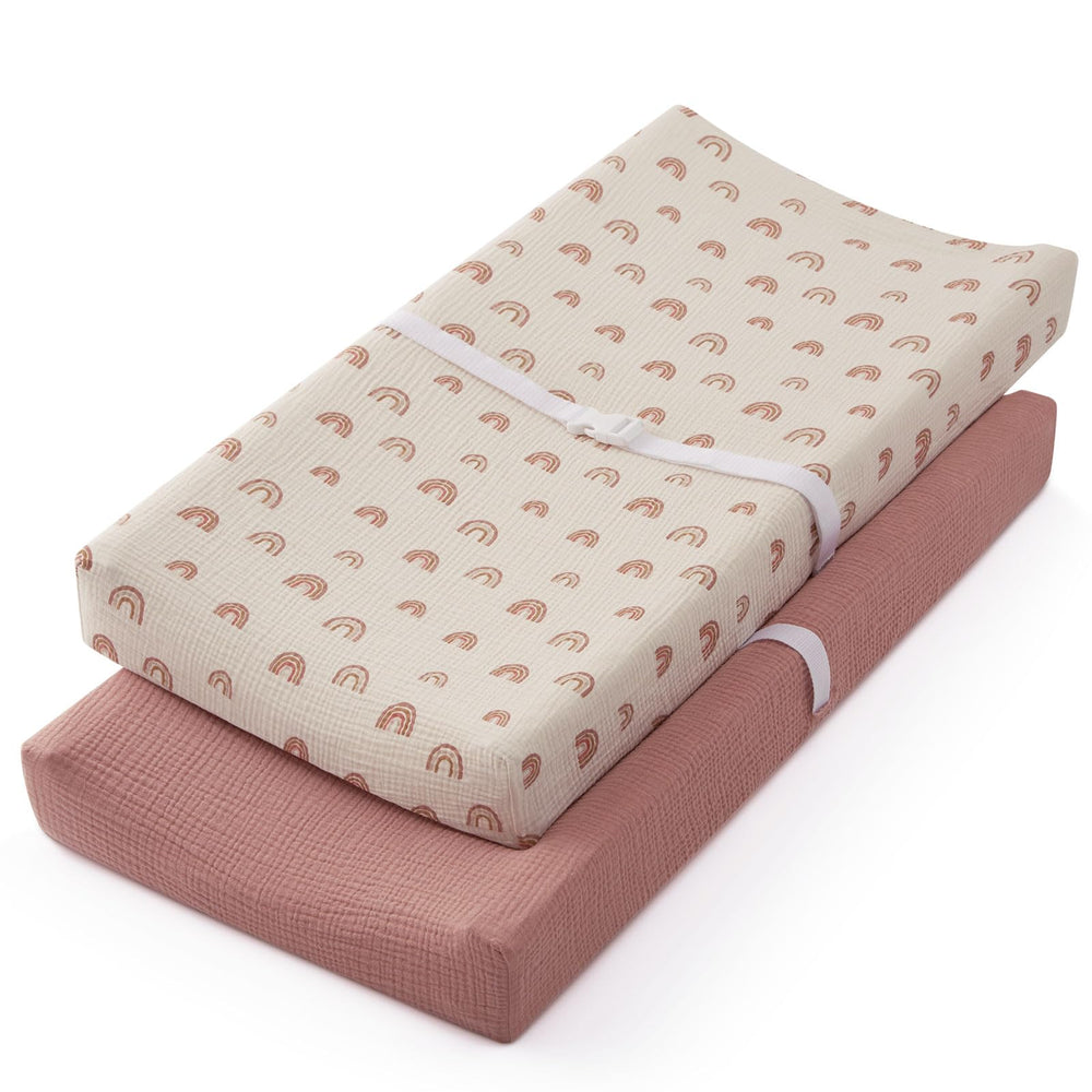 Blissful Diary muslin changing pad cover in dusty pink closeup for gentle baby skin
