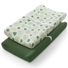 Blissful Diary changing pad cover Monstera Leaves close-up for stylish nursery and easy outfit coordination.