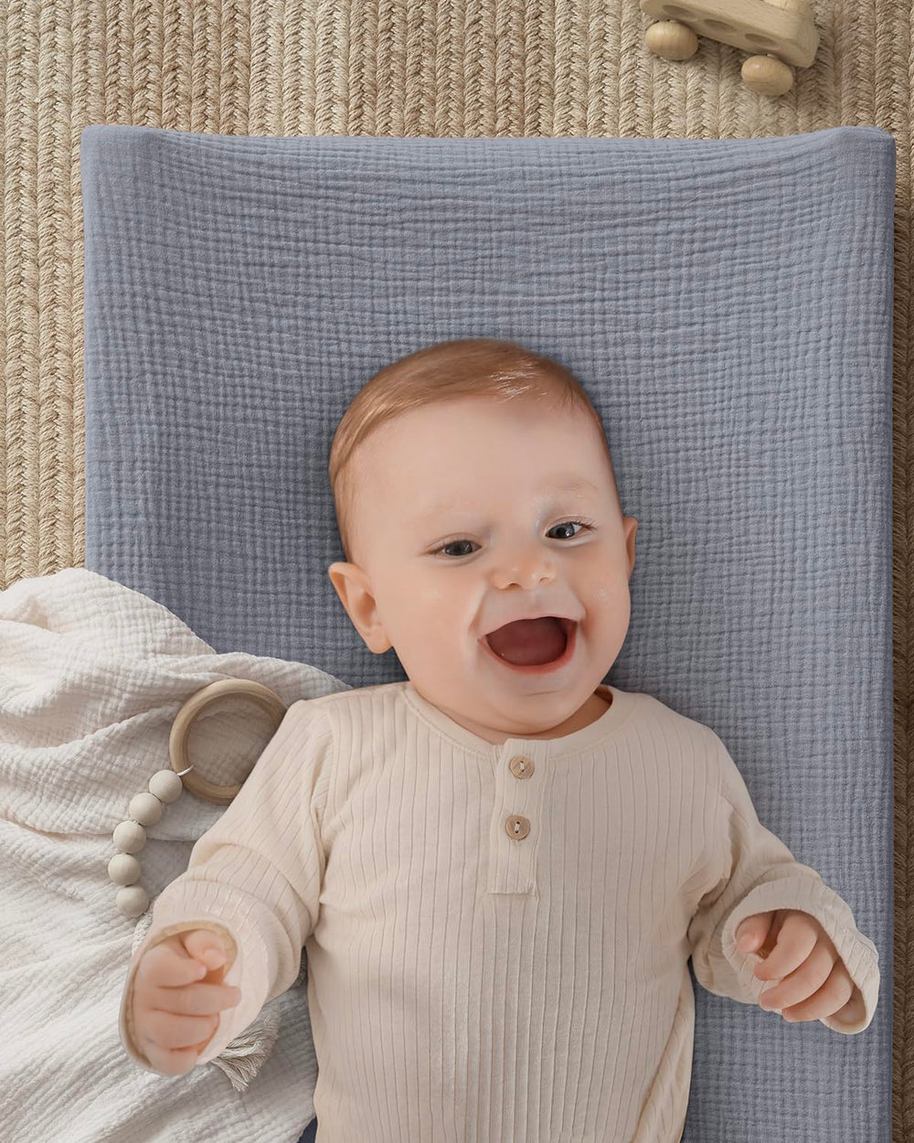Blissful Diary muslin changing pad cover on changing pad for quick changes