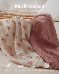 Blissful Diary muslin changing pad cover rainbow closeup shows breathable fabric
