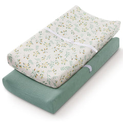 Blissful Diary muslin changing pad cover in roman green closeup; ultra-soft, breathable fabric.