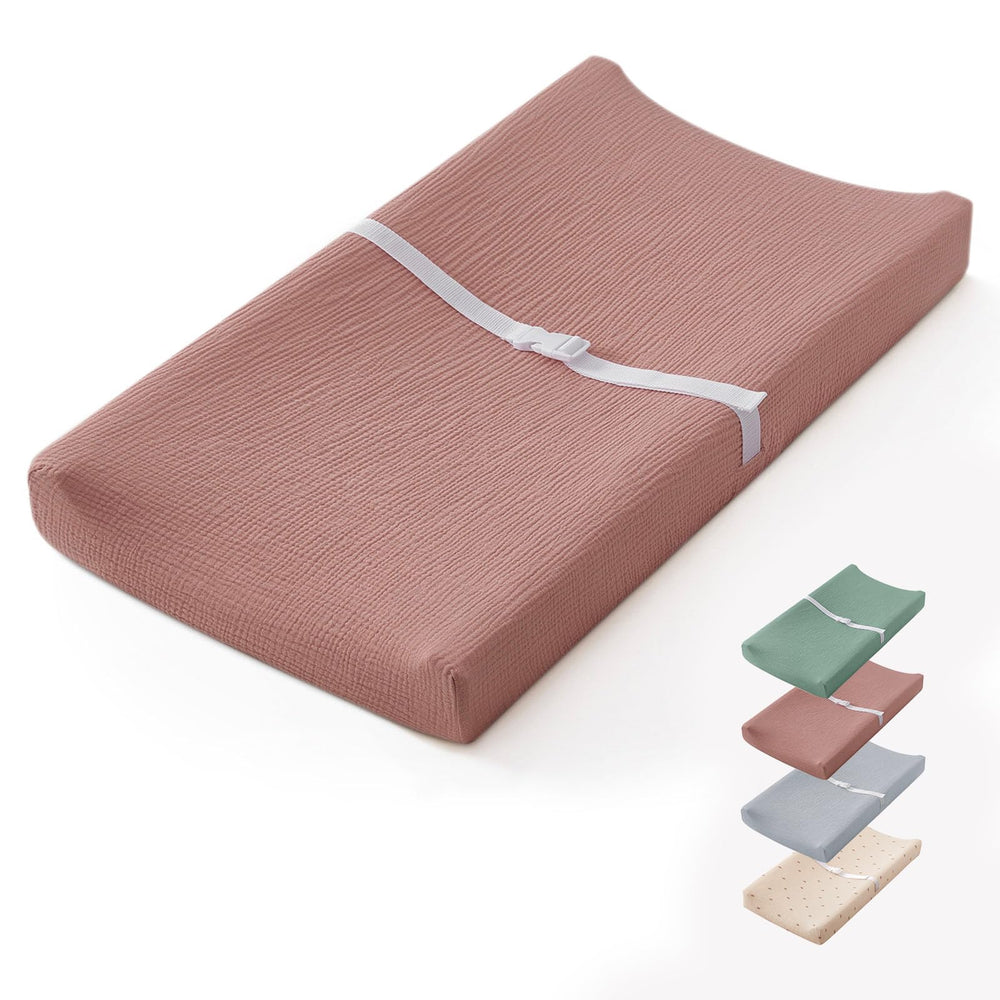 Blissful Diary muslin changing pad dusty pink cover provides gentle breathable comfort