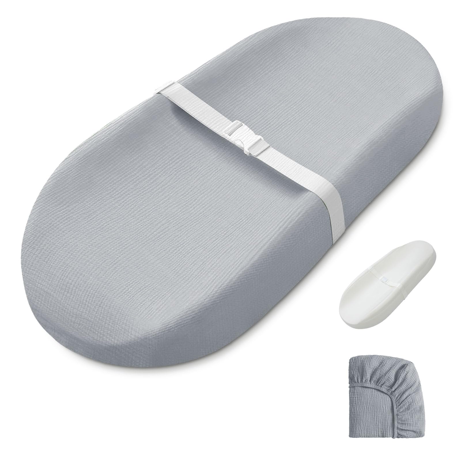 Blissful Diary changing pad gray cover on dresser for easy diaper changes