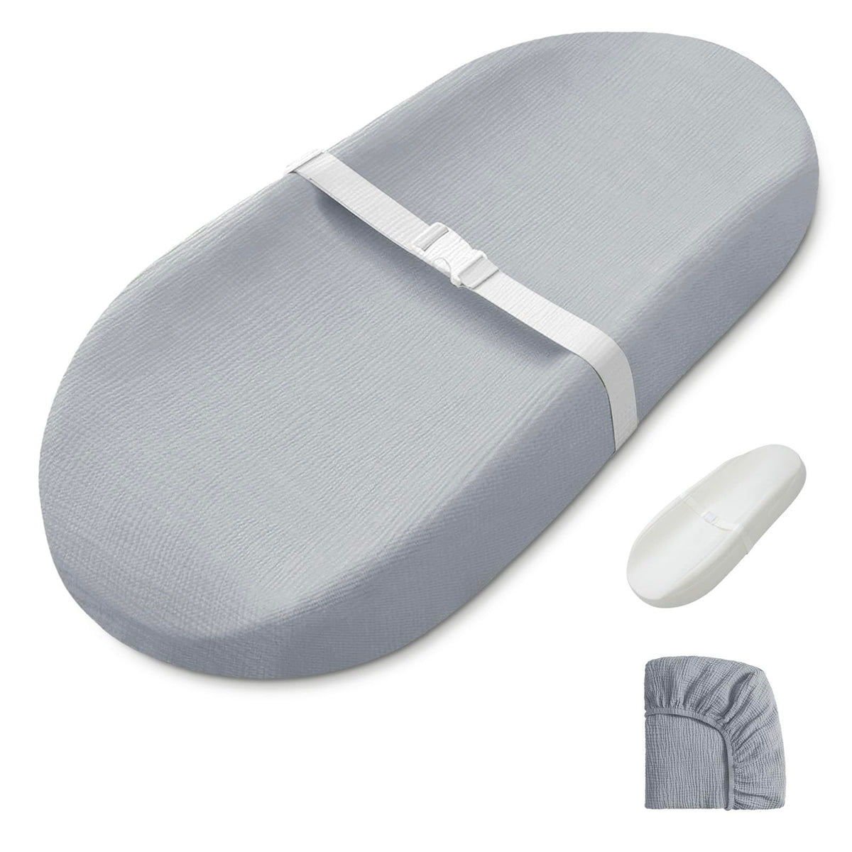 Blissful Diary changing pad gray cover on dresser for easy diaper changes