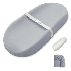 Blissful Diary changing pad gray cover on dresser for easy diaper changes