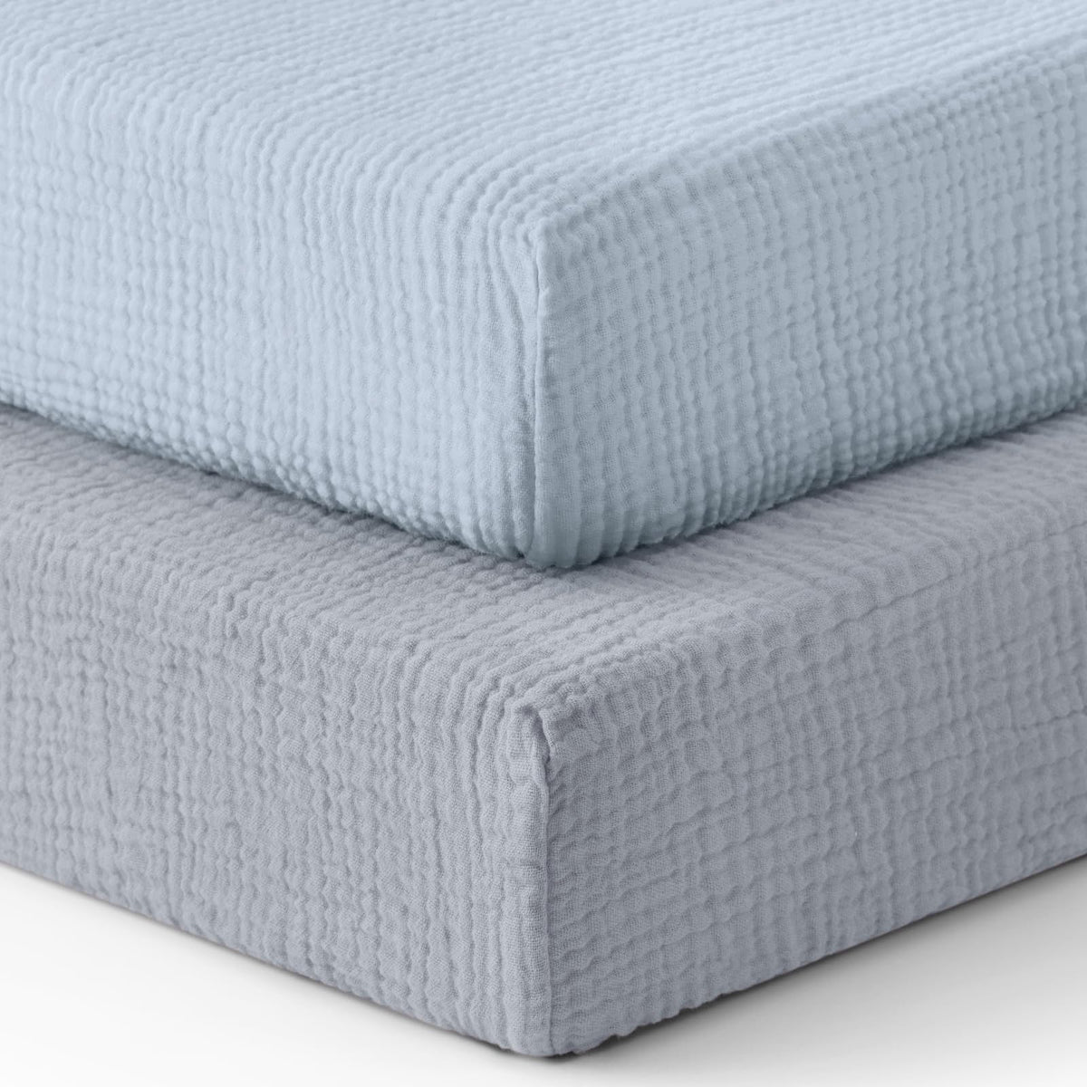 Blissful Diary muslin crib sheet light blue close-up, breathable comfort for baby's sleep