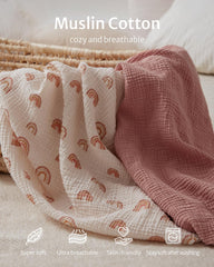 Blissful Diary muslin crib sheet rainbow pattern adds cheerful style for nursery décor.